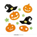 DECORACION GEL CALABAZAS Y GORROS, 20X25 CMS.